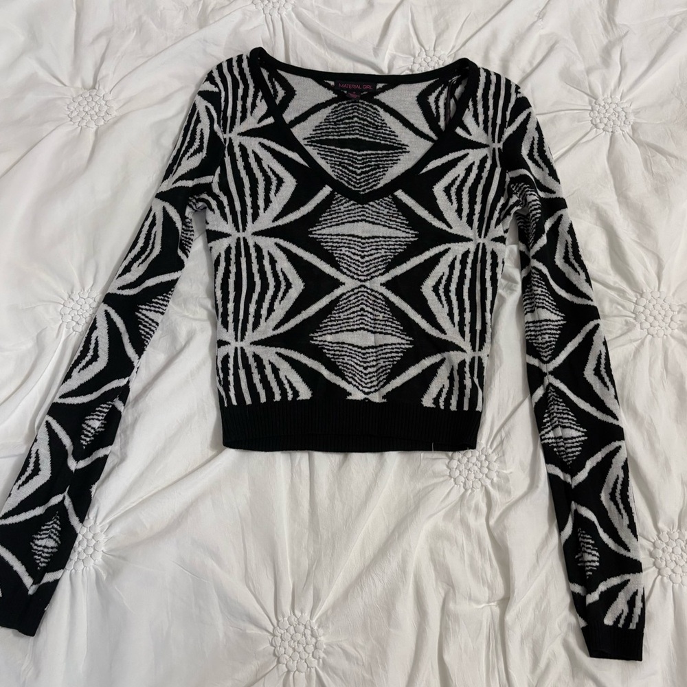 Material Girl Black and White Knit Crop Top